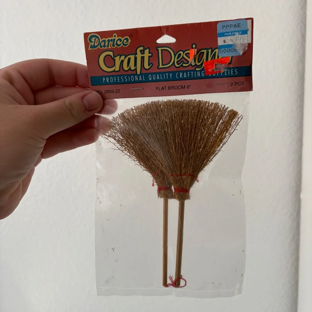 Darice Craft Design 6 Inch Flat Broom 2 Piece Set Miniature Craft 2803-22